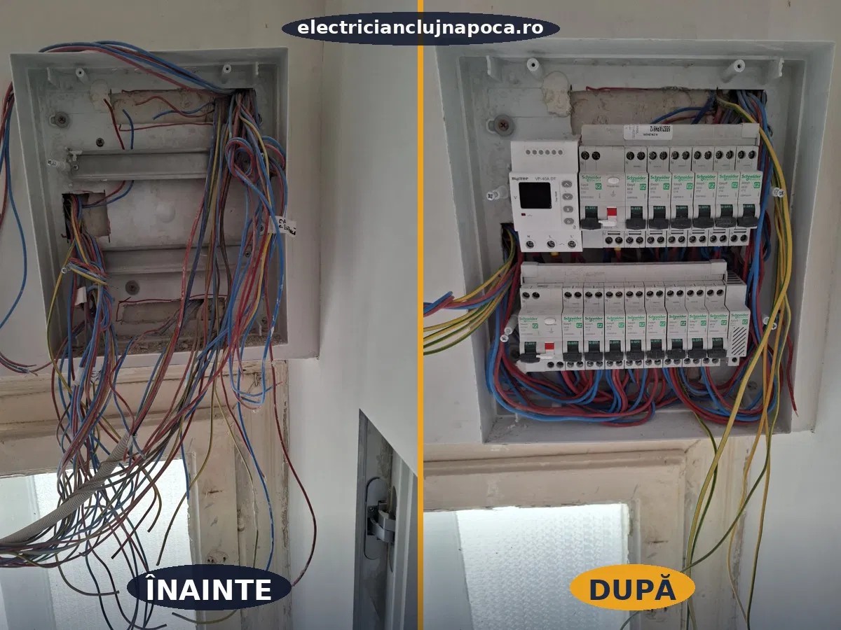 Tablou electric înainte și după înlocuire — electrician autorizat Cluj-Napoca